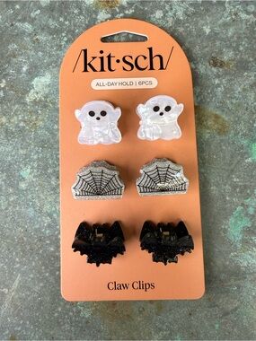 kitsch Halloween Claw Clips Set - White, Silver & Black